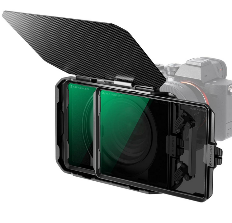K&F Concept Matte Box With Two 4 X5.65″ Filter Trays, Camera Matte Box With Carbon Top Flag, 5 Adapter Rings 67mm/ 72mm/ 77mm/ 82mm/ 95mm Lenses, Compatible With SmallRig NISI TIFFEN Filter
