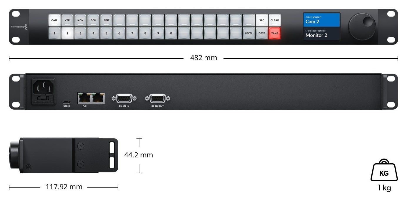 Blackmagic Videohub Master Control Pro – Rozměry a hmotnost