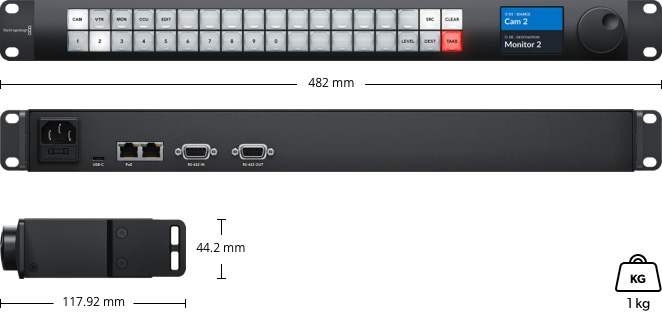 Videohub Master Control Pro – rozměry