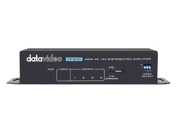 Přední panel Datavideo VP-840 se stavovými LED a přepínači EDID