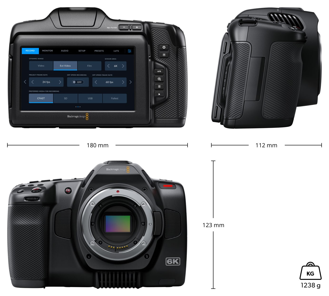 Blackmagic Pocket Cinema Camera 6K Pro – Rozměry a hmotnost