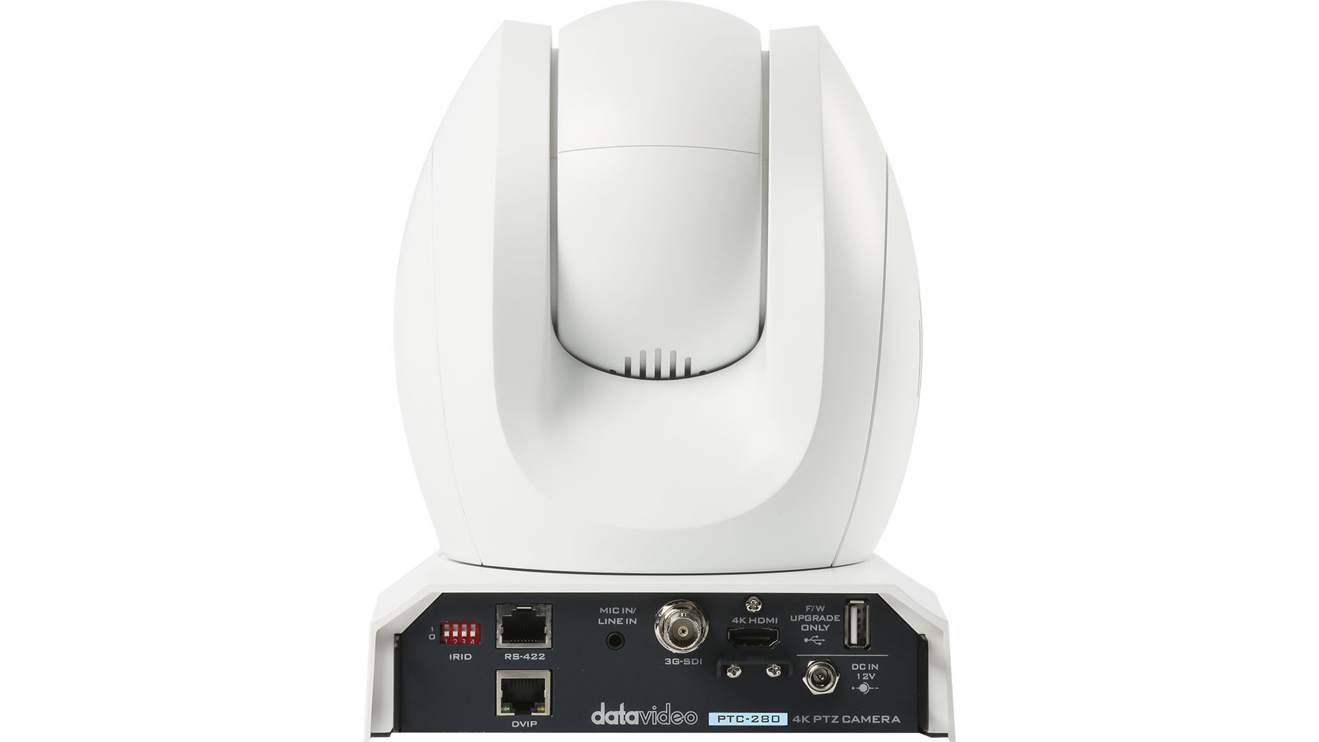 Zadní panel Datavideo PTC-280W s konektory 3G-SDI, HDMI, DVIP, RS-422 a napájením