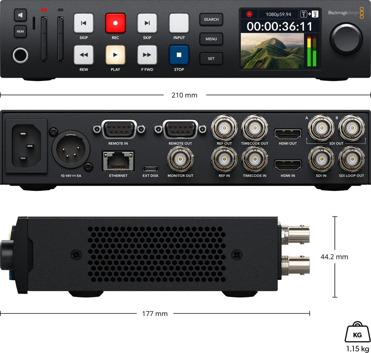 HyperDeck Studio HD Plus – Rozměry a hmotnost