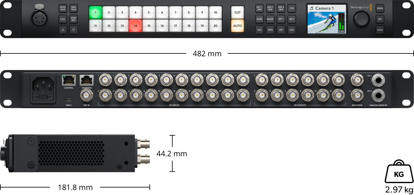 ATEM 2 M/E Constellation HD – Rozměry a hmotnost