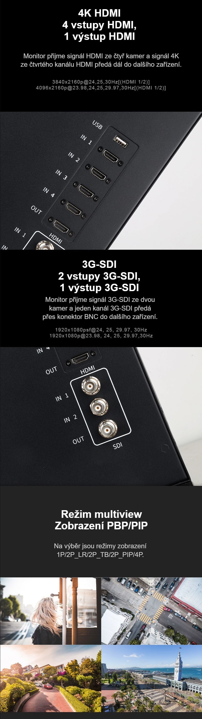 Čtyři HDMI, dva 3G-SDI a multiview