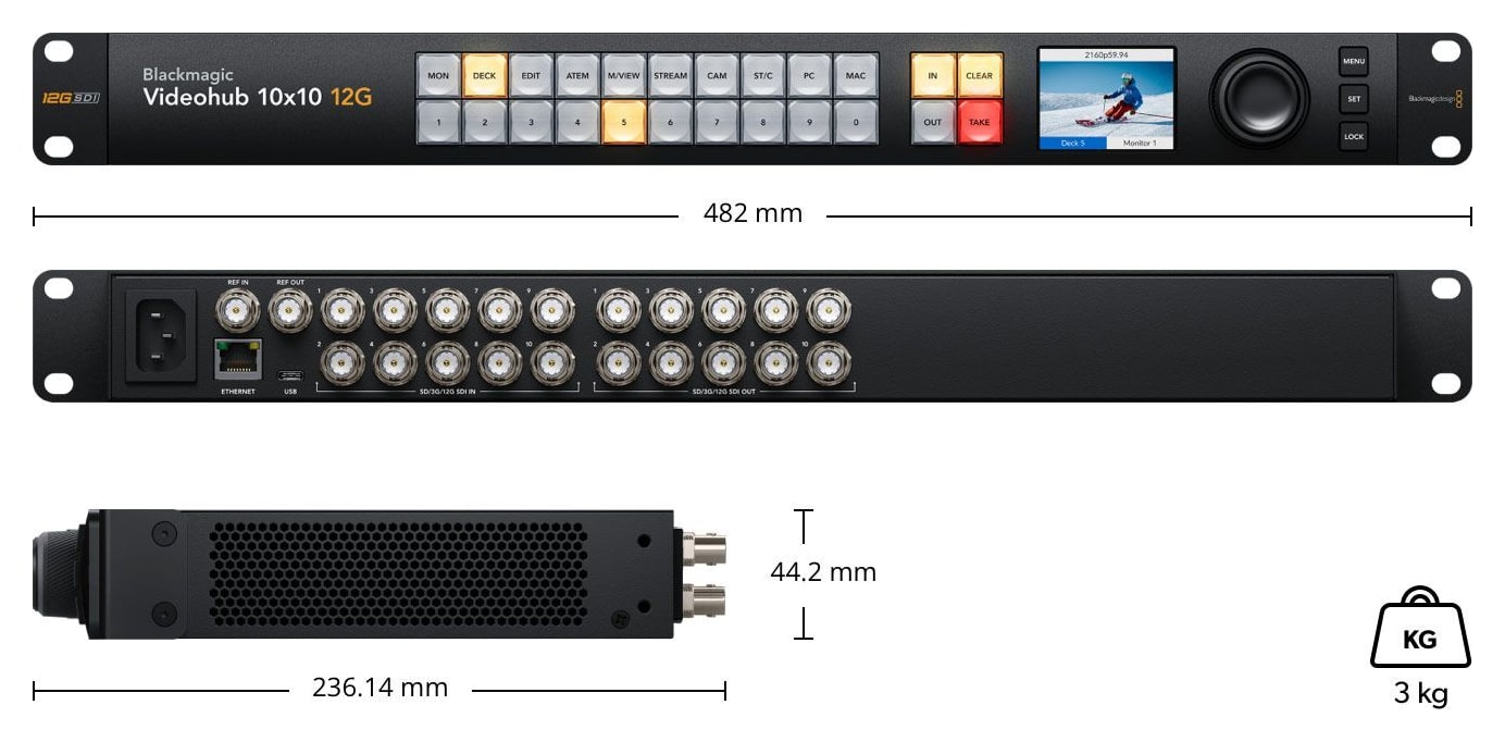 Blackmagic Videohub 10x10 12G – Rozměry a hmotnost