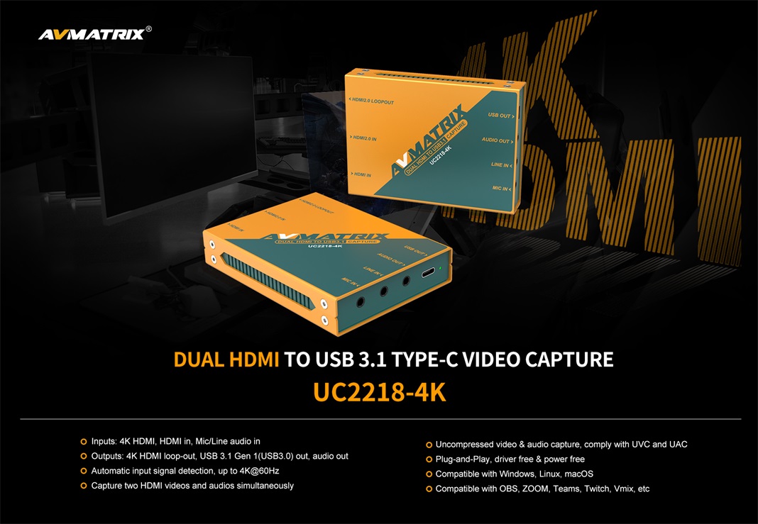 AVMATRIX UC2218-4K duální HDMI capture