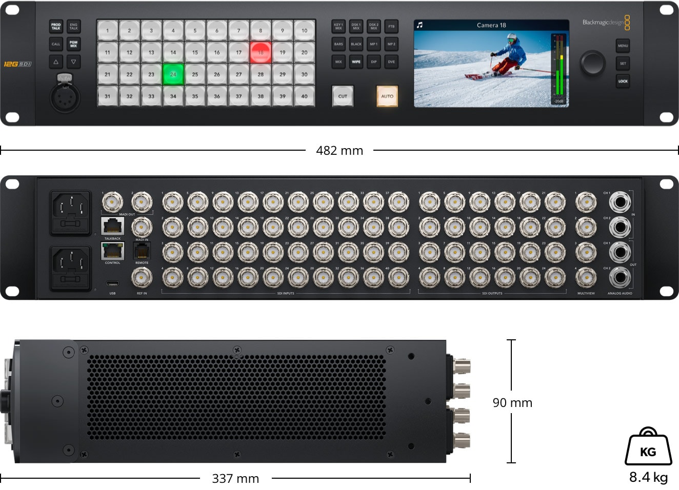ATEM 4 M/E Constellation 4K – Rozměry a hmotnost