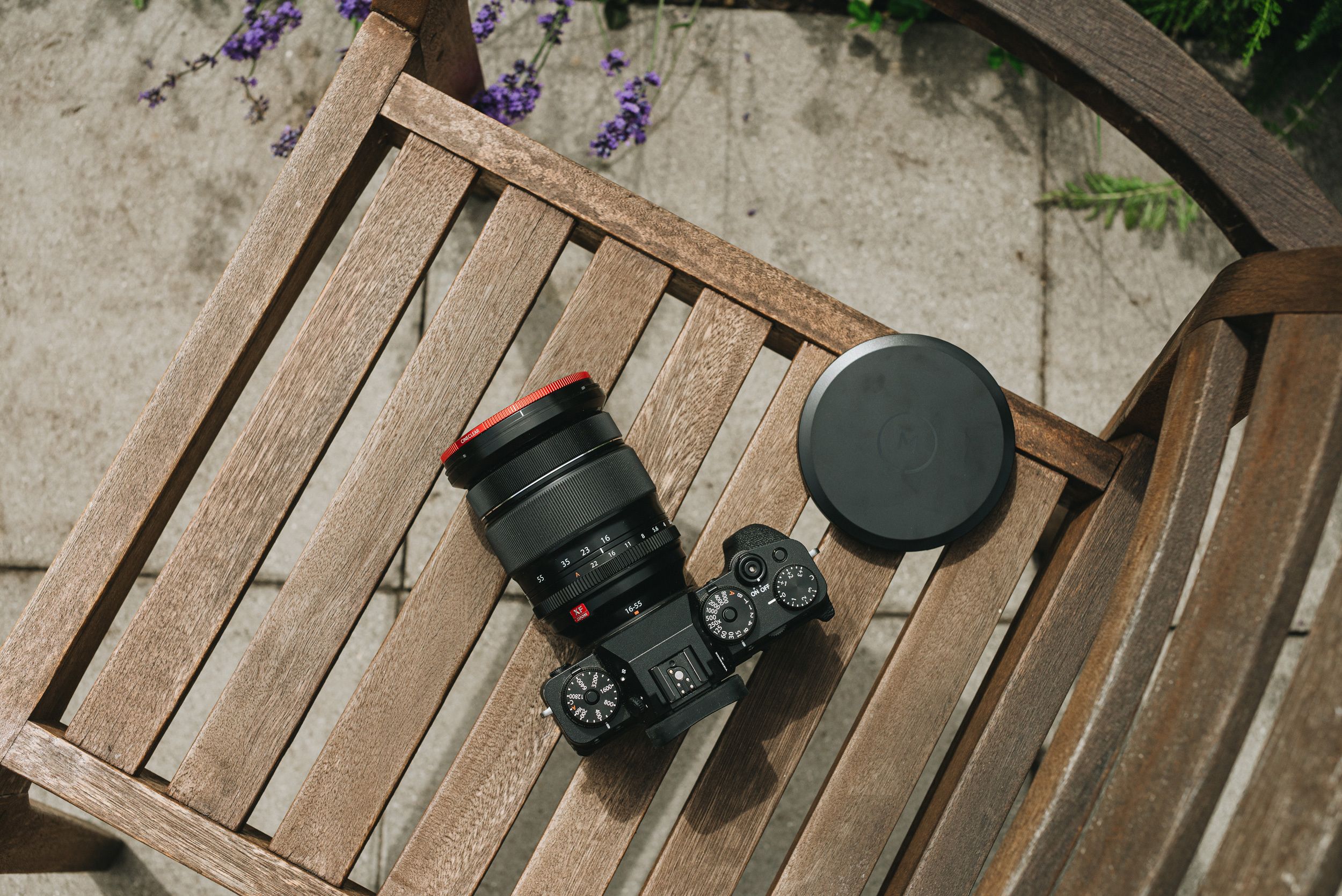 Camera with Moment CineClear UV filter outdoors