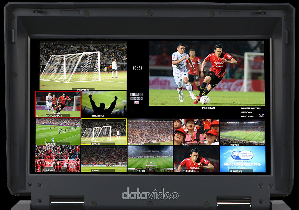Built-in Datavideo HS-2850-8 monitor for multiview monitoring