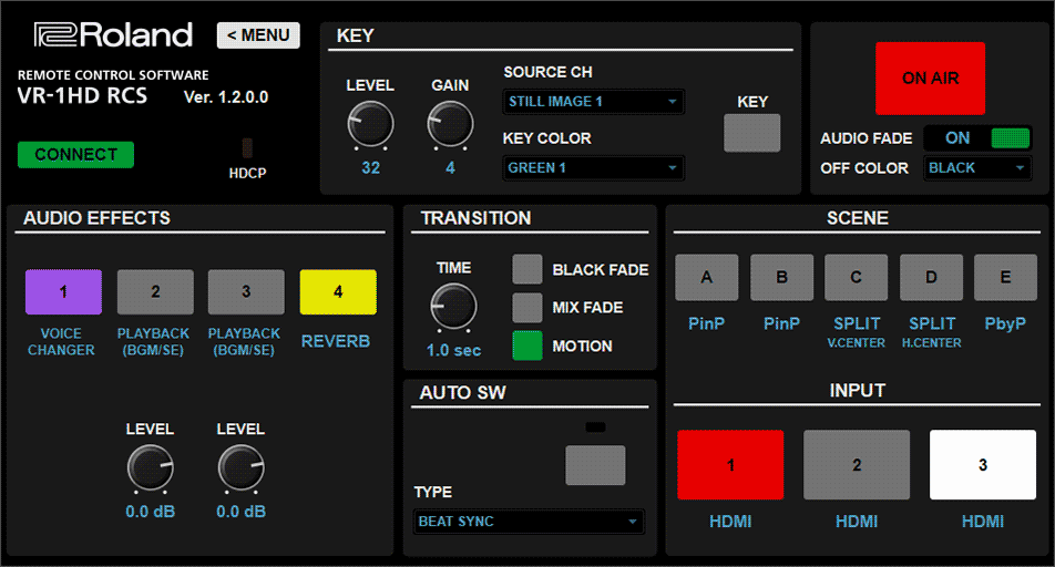 V-1HD RCS Main Screen