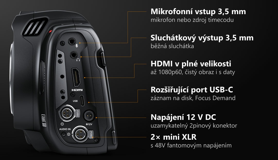 Blackmagic Cinema Camera 6K – Konektory pro vlastní rig