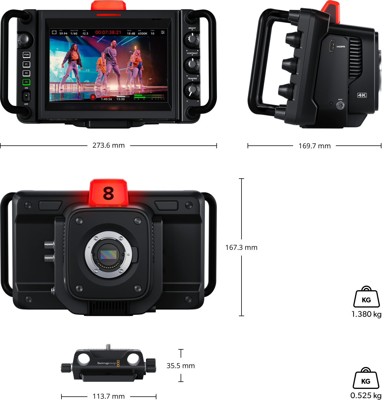 Rozměry Blackmagic Studio Camera 4K Plus G2