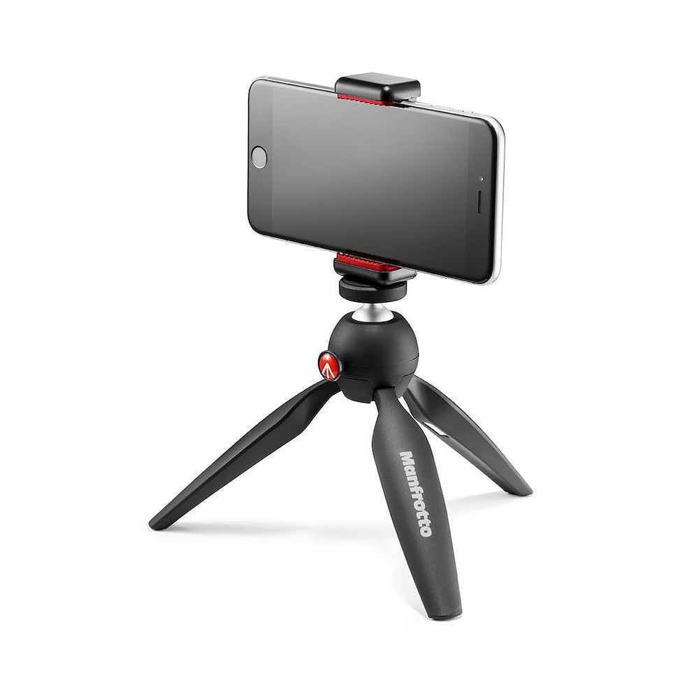 Manfrotto PIXI se smartphonem na stolním stativu