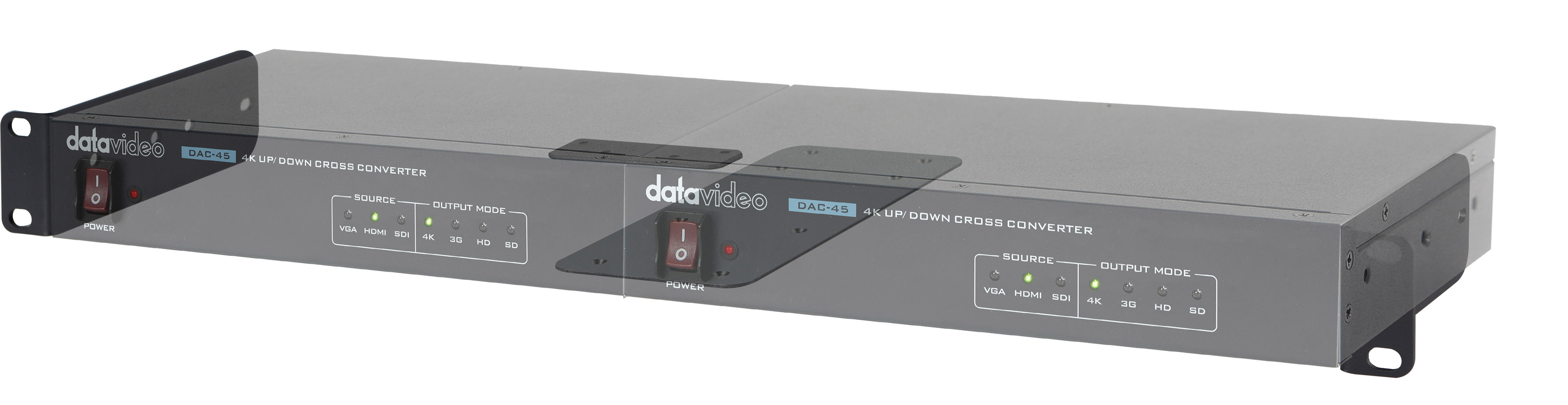 Datavideo RMK-1 rack installation with two DAC-45 units