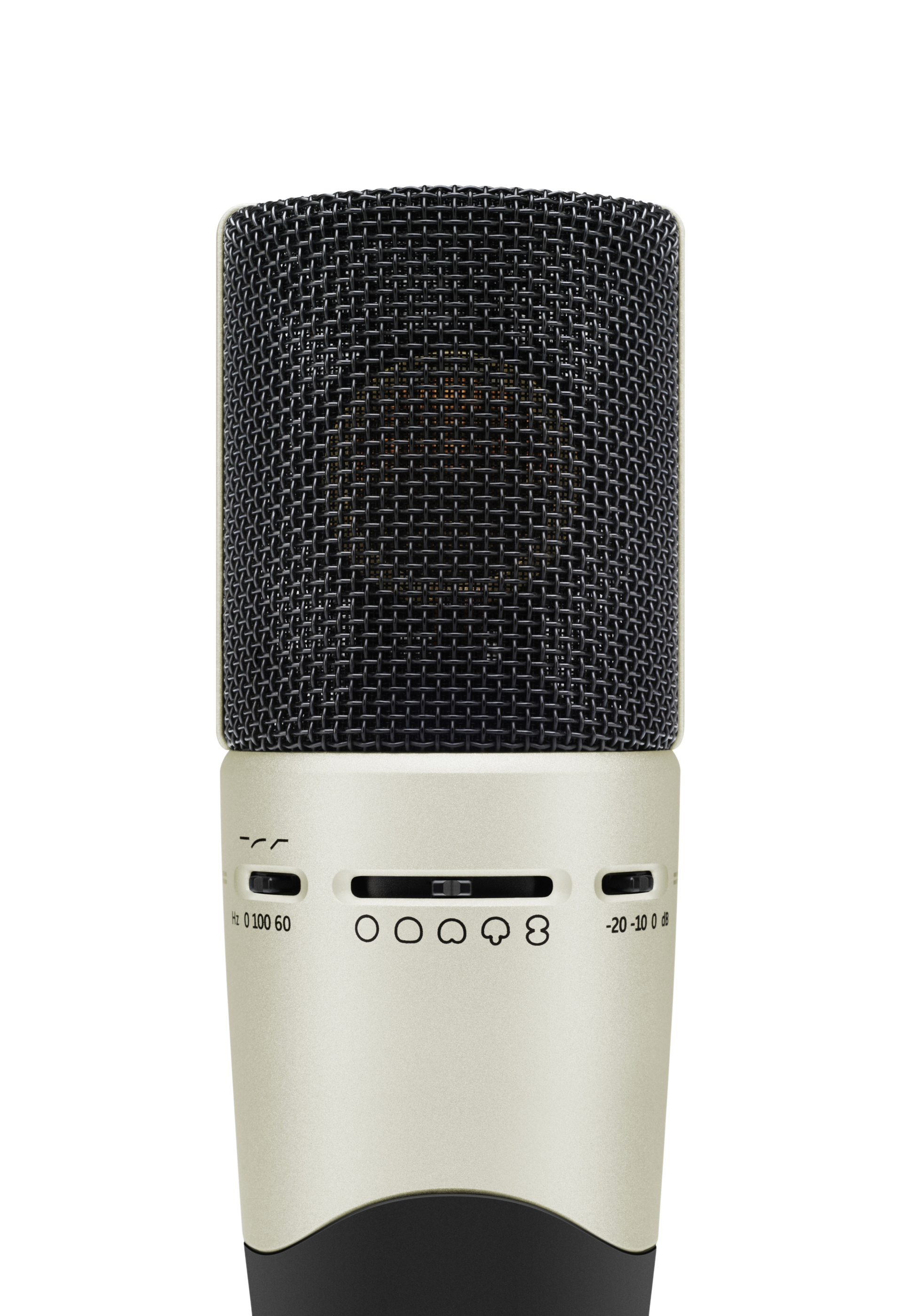 Zadní strana mikrofonu Sennheiser MK 8 s ovladači