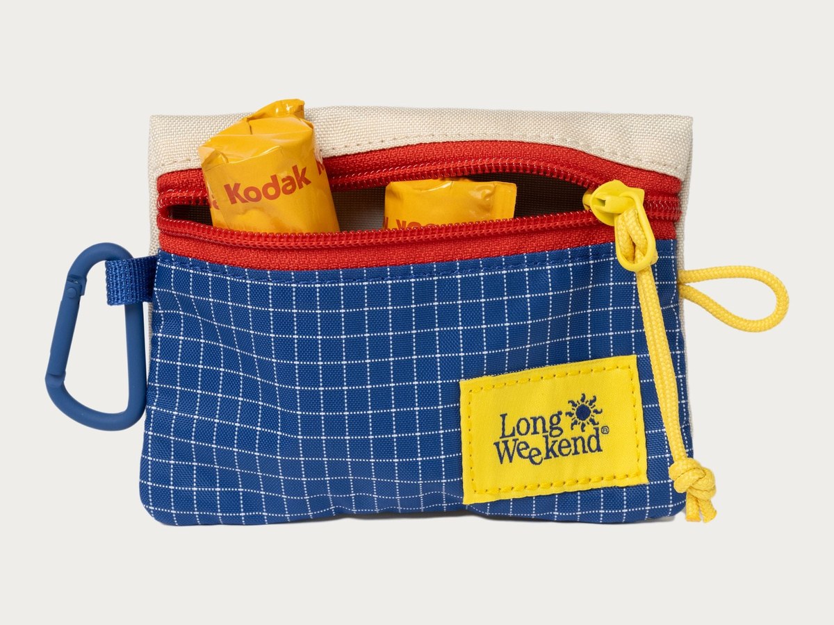 Open small Long Weekend zip pouch with film rolls