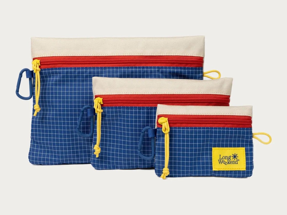 Three Long Weekend zip pouch sizes side by side