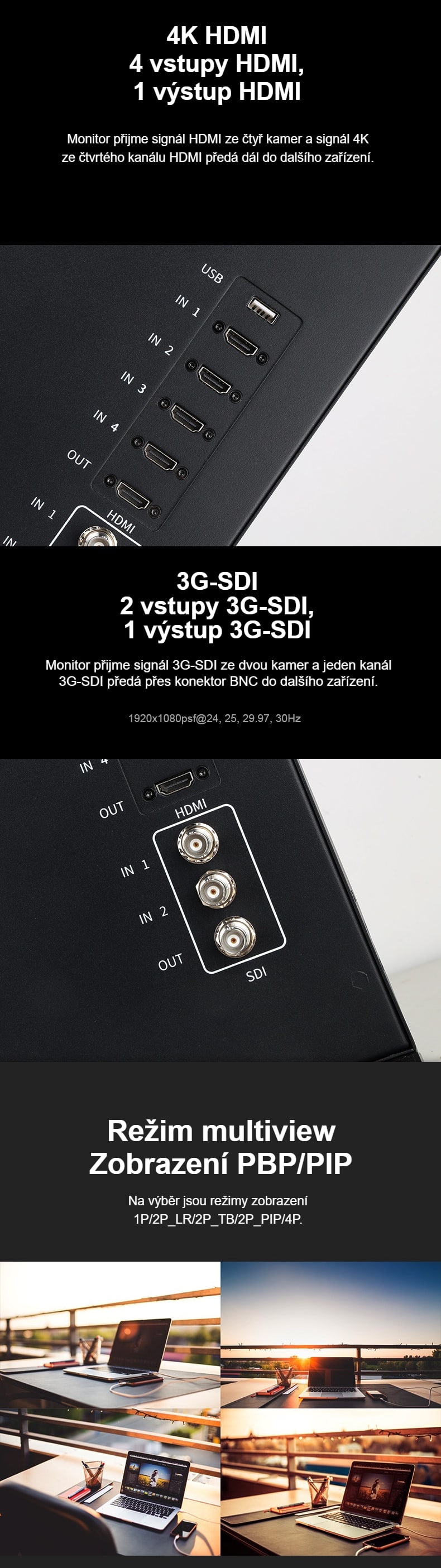 Čtyři HDMI, dva 3G-SDI a multiview