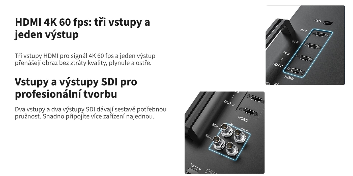 Vstupy a výstupy HDMI a SDI