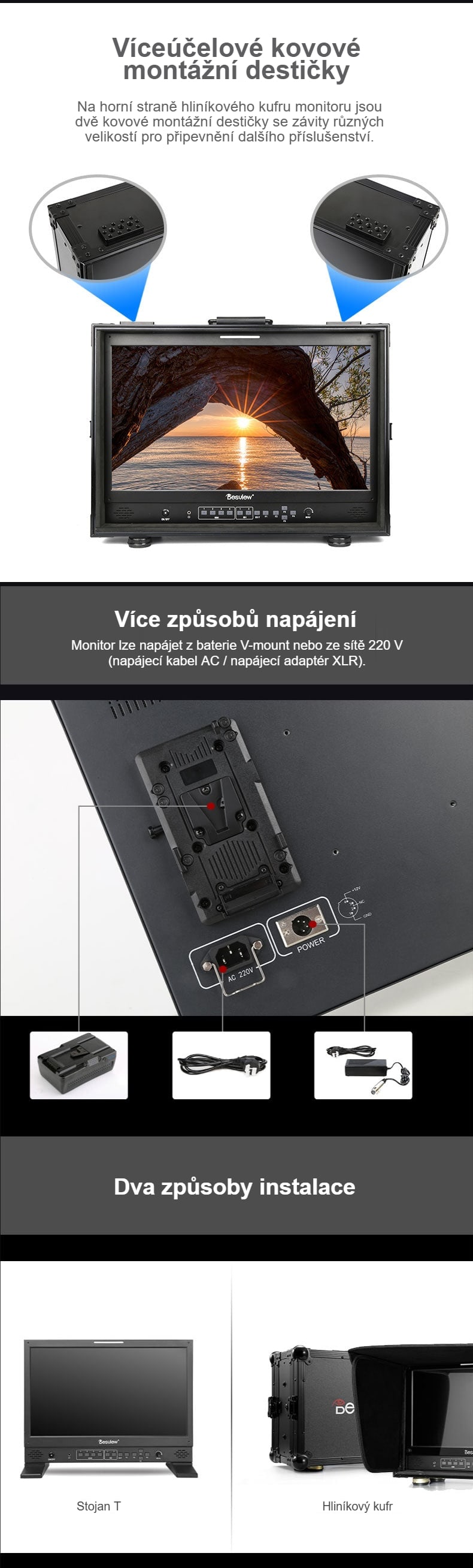 Montážní destičky, napájení a dvě provedení