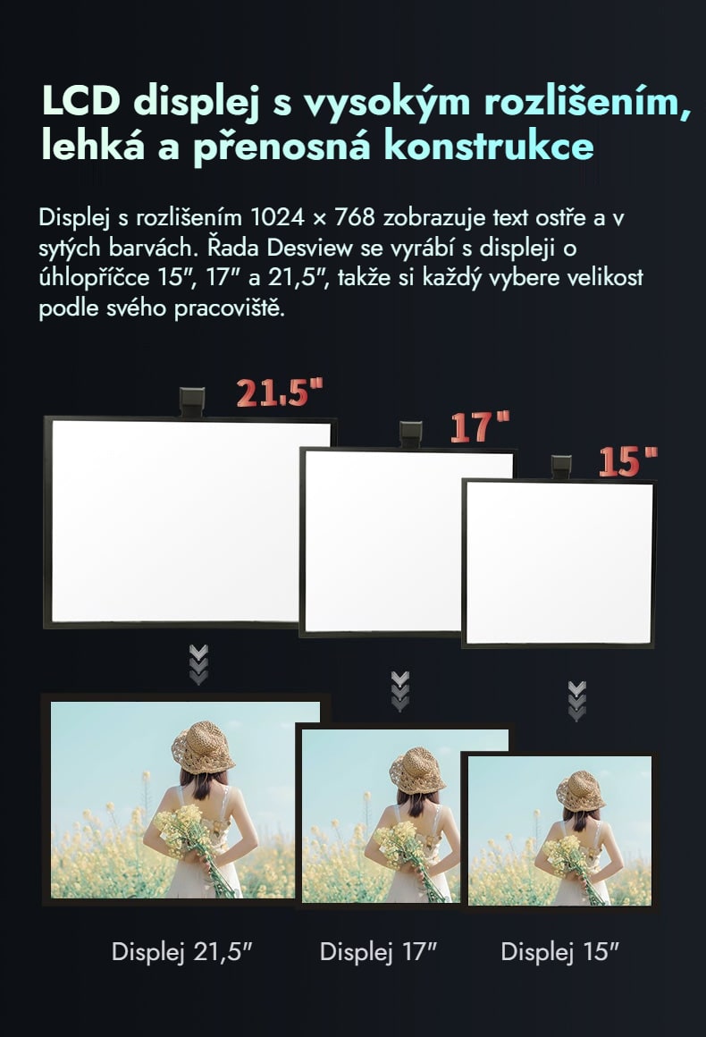 LCD displej s vysokým rozlišením, lehká a přenosná konstrukce