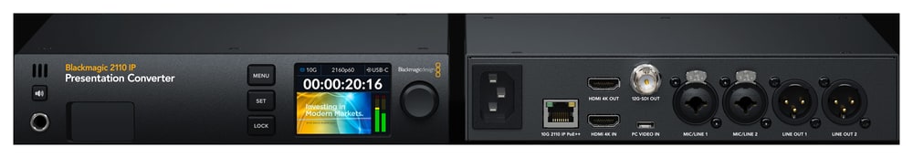 Blackmagic 2110 IP Presentation Converter – Notebook napájený z převodníku