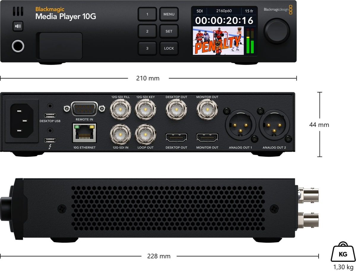 Blackmagic Design Media Player 10G – Rozměry a hmotnost