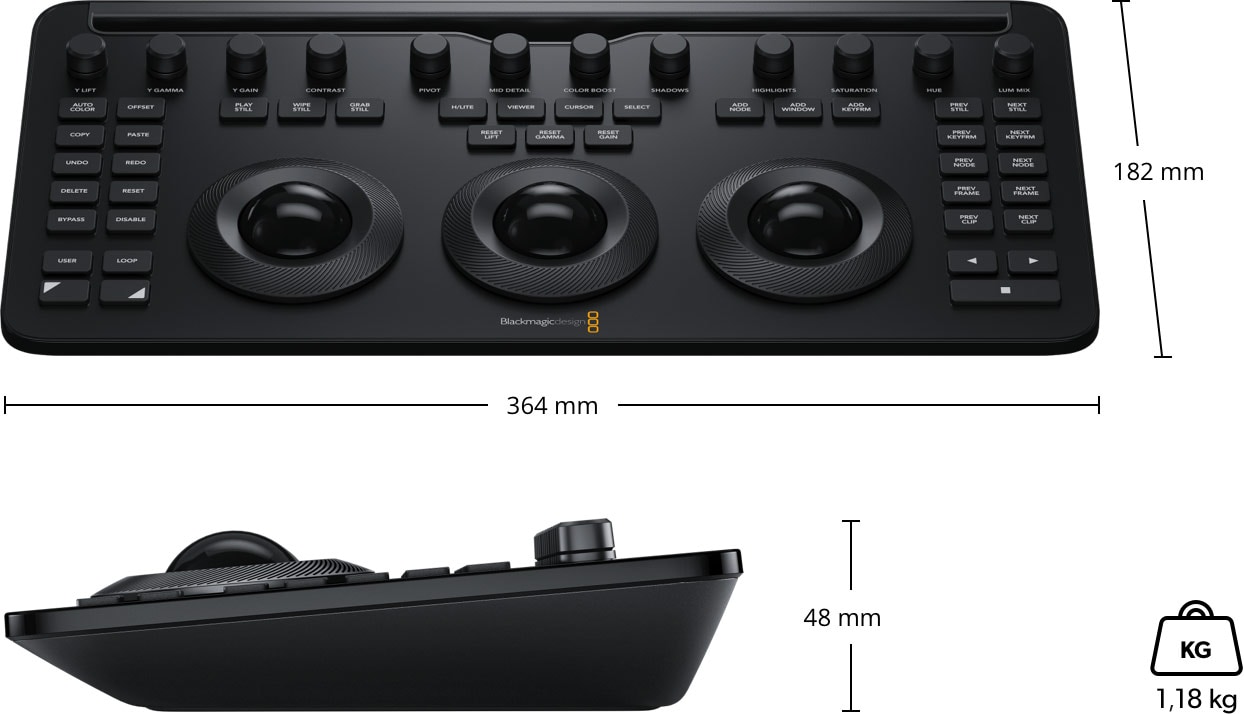 DaVinci Resolve Micro Color Panel – Rozměry a hmotnost
