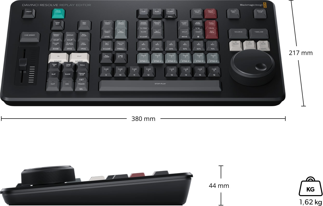 DaVinci Resolve Replay Editor – Rozměry a hmotnost