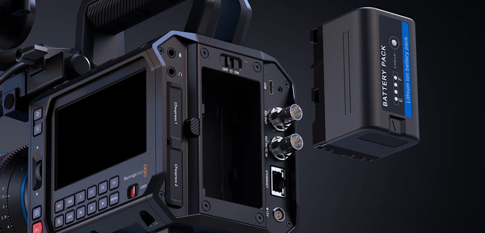 Blackmagic PYXIS 6K EF – Baterie BP-U a uzamykatelný DC vstup