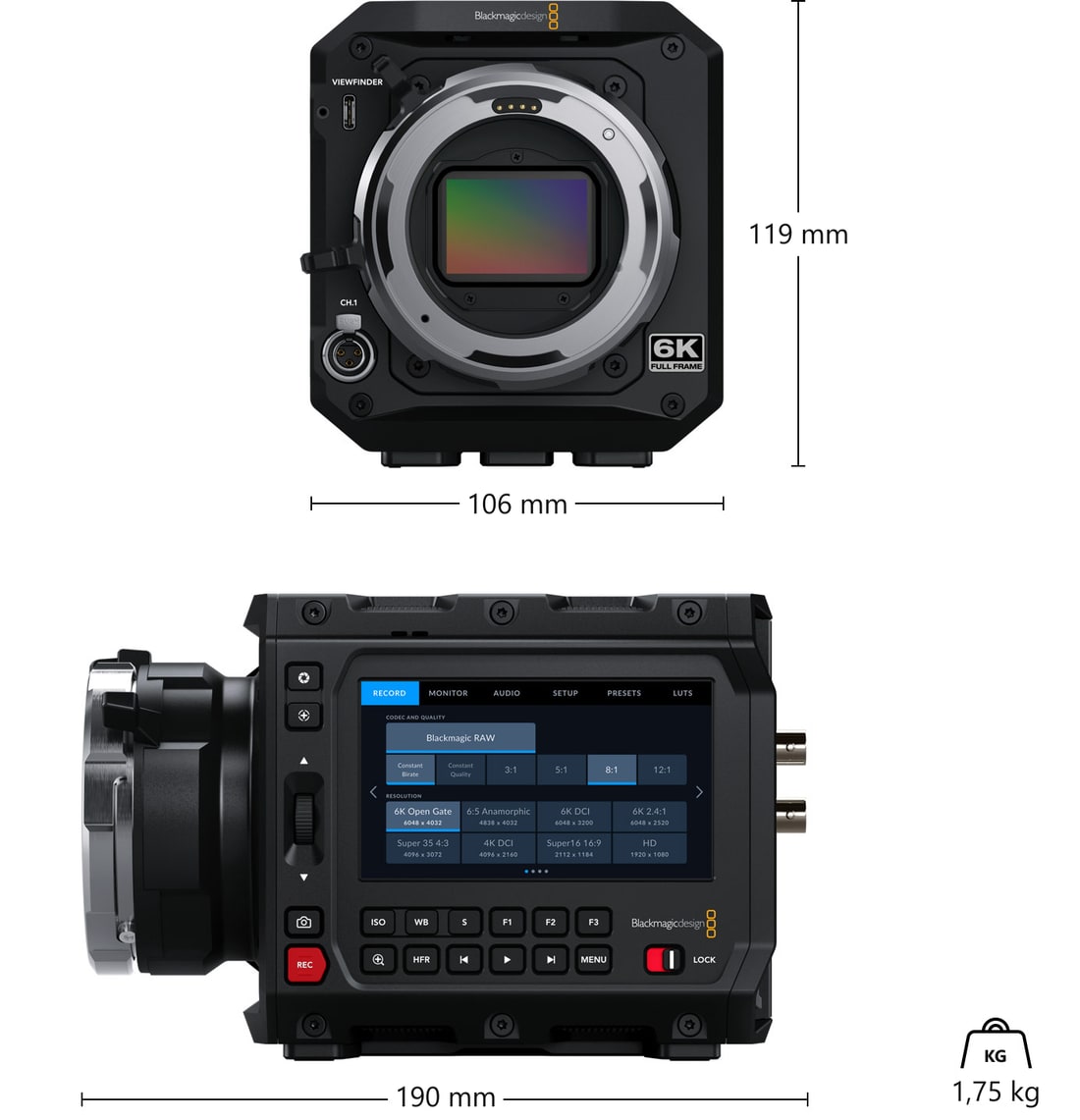 Blackmagic PYXIS 6K PL – Rozměry a hmotnost