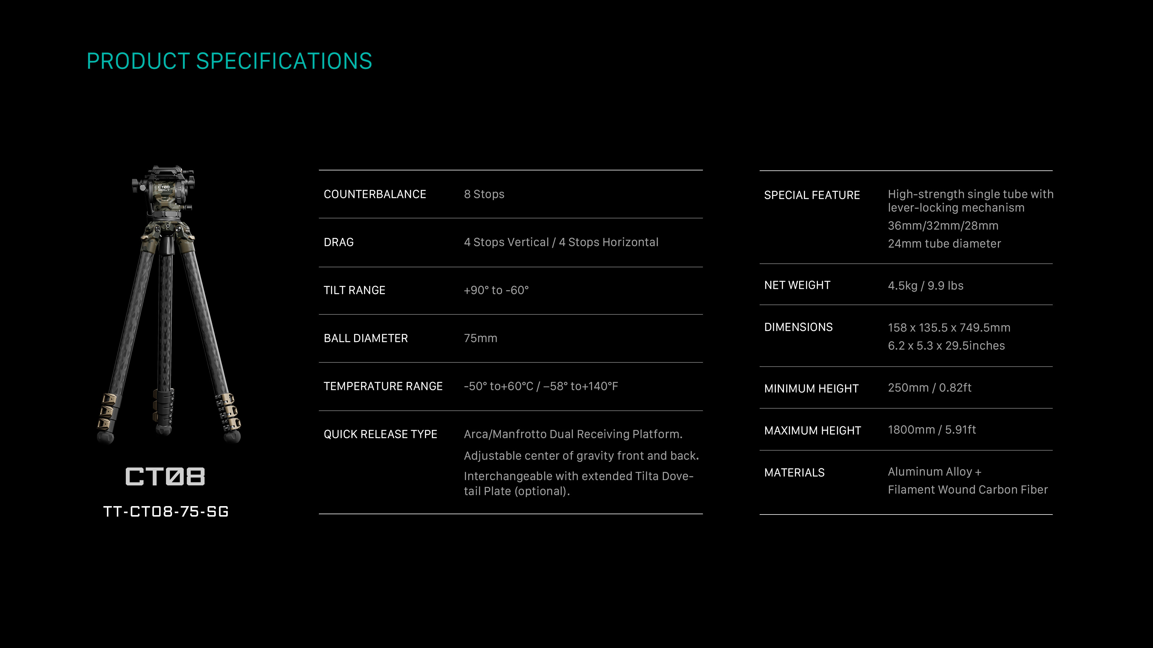 Tilta 75mm Cine Fluid Head with 3-Stage Carbon Fiber Tripod Legs (8KG) Tilta 75mm Cine Fluid Head with 3-Stage Carbon Fiber Tripod Legs (8KG)