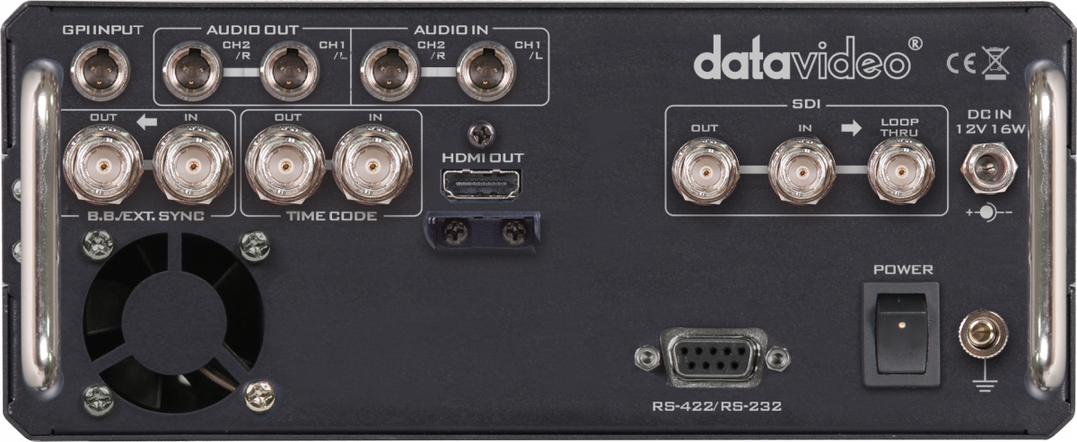 Zadní konektory rekordéru Datavideo HDR-60