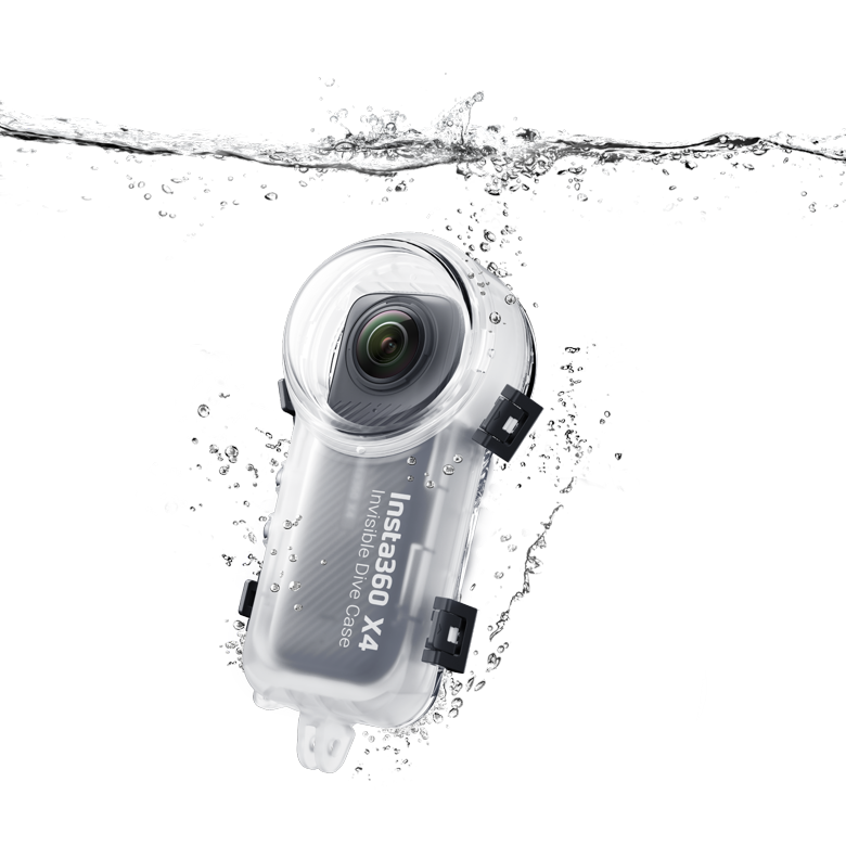 Pouzdro Insta360 X4 při kontaktu s vodou, oficiální produktový snímek