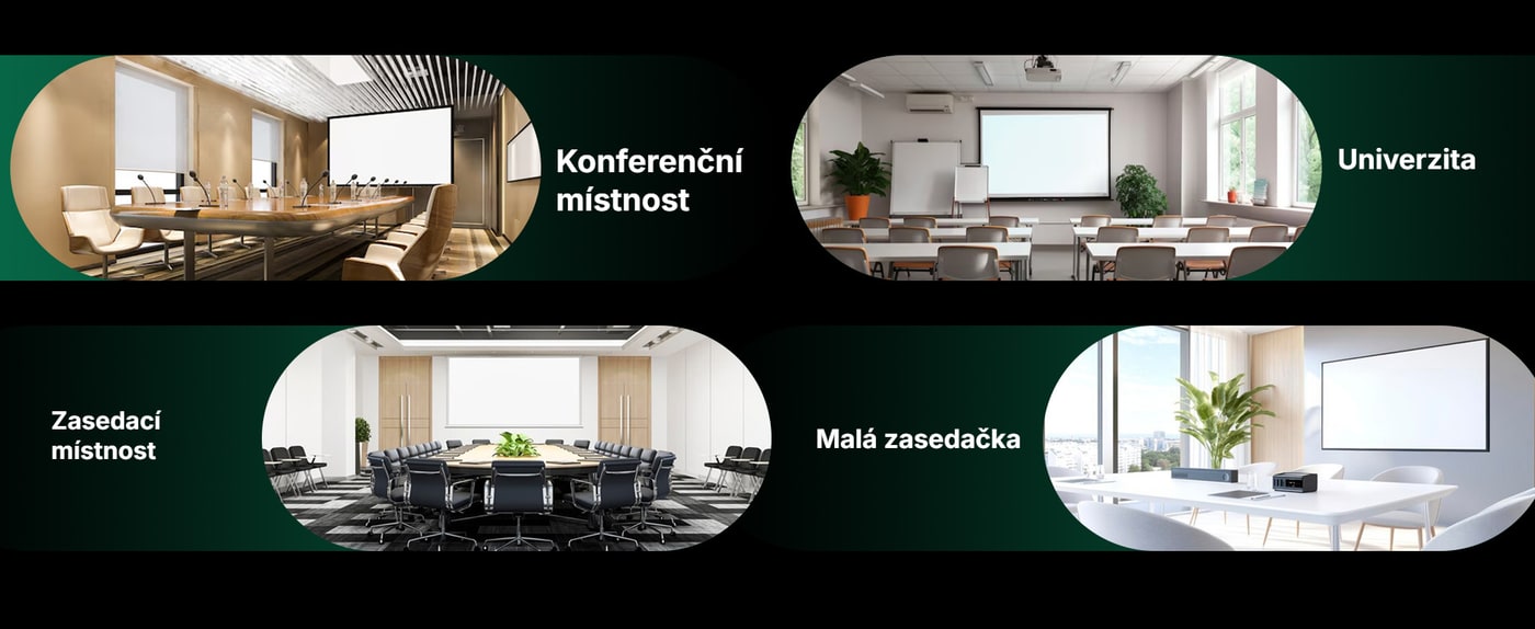 Konferenční místnost, univerzita i malá zasedačka