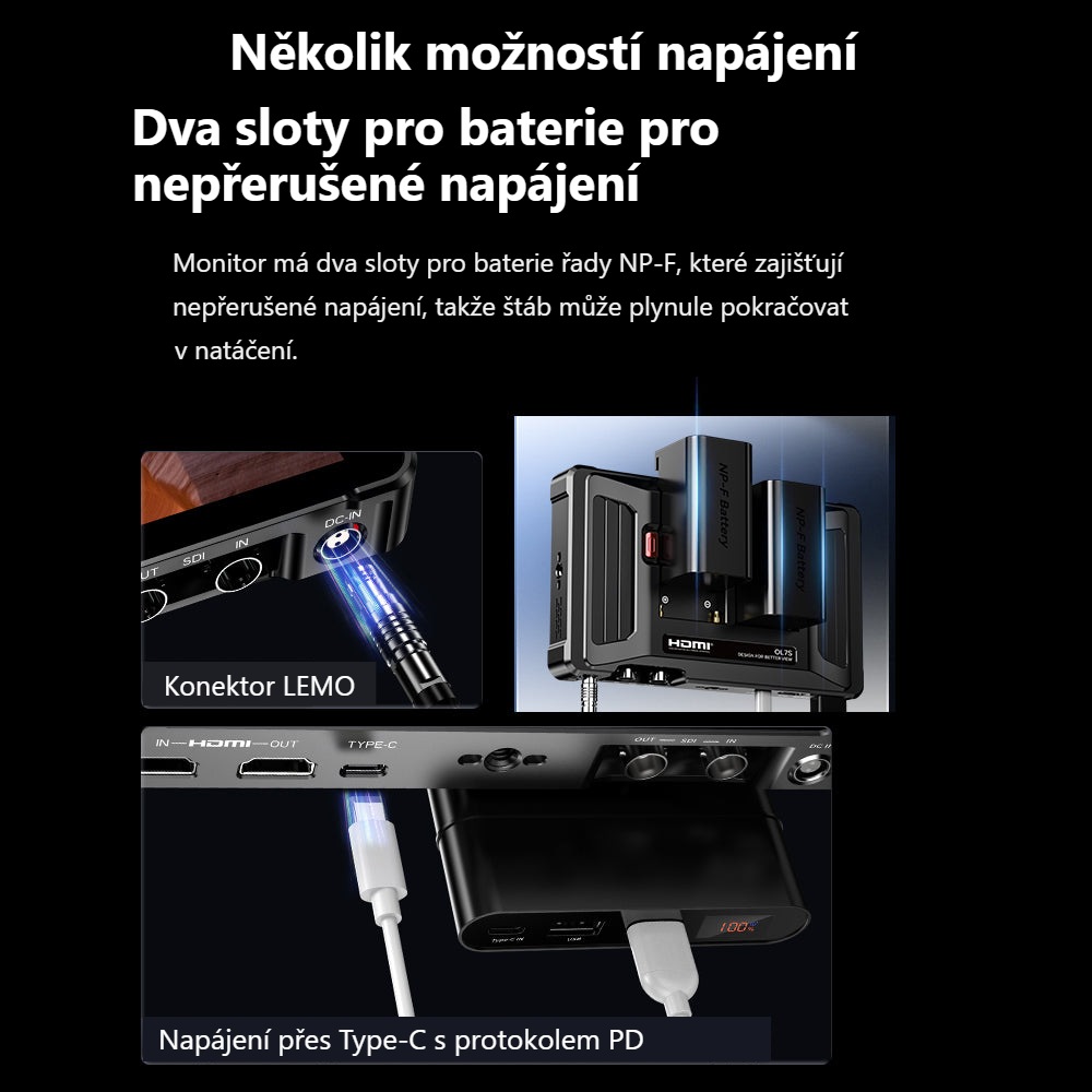 Desview OL7S – Napájení z NP-F, LEMO i USB-C