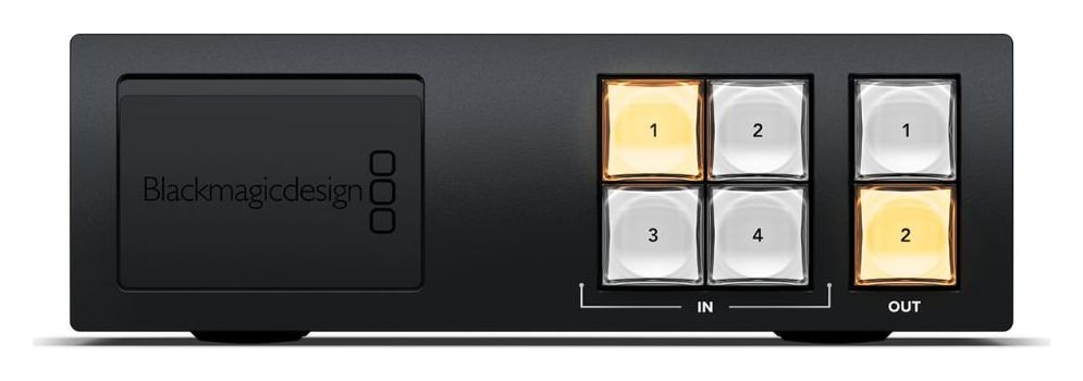 Blackmagic Videohub Mini 4x2 12G – Čelní panel a pohotové zásahy