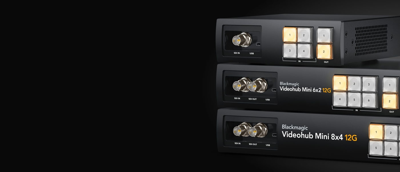 Blackmagic Videohub Mini 8x4 12G – Nouzové připojení na čele