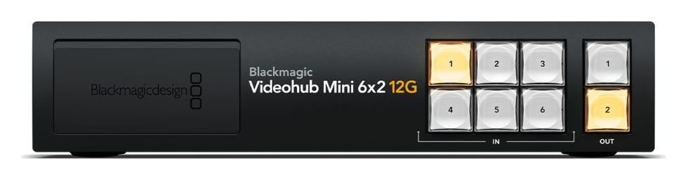 Blackmagic Videohub Mini 6x2 12G – Čelní panel a pohotové zásahy