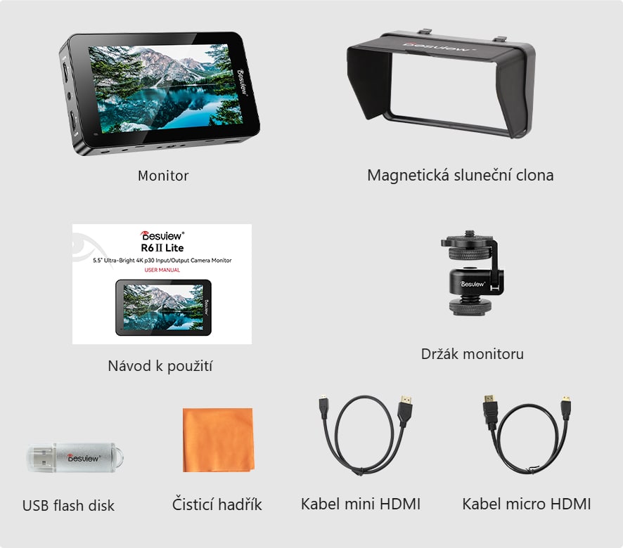 Obsah balení Desview R6II Lite