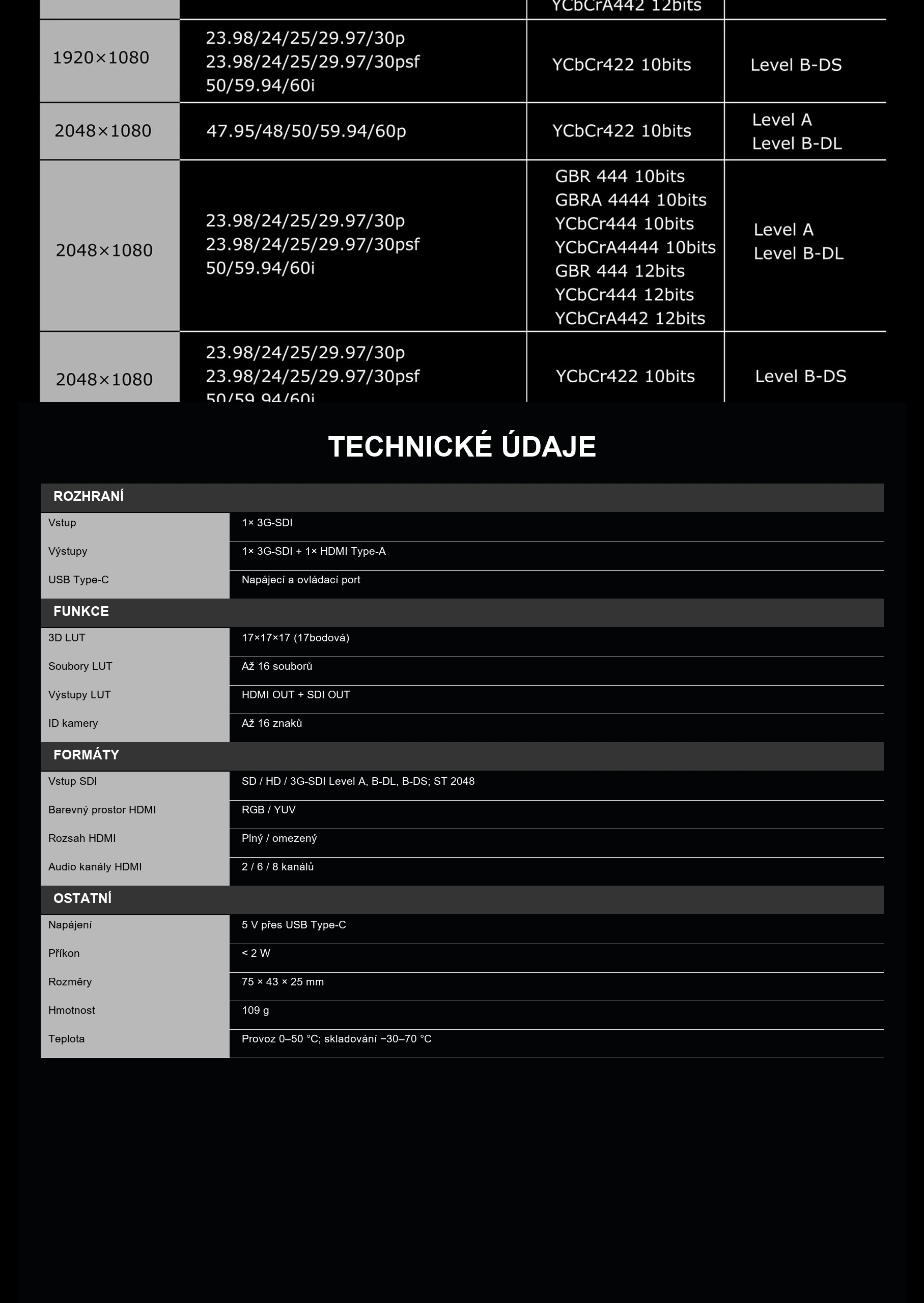 TECHNICKÉ ÚDAJE