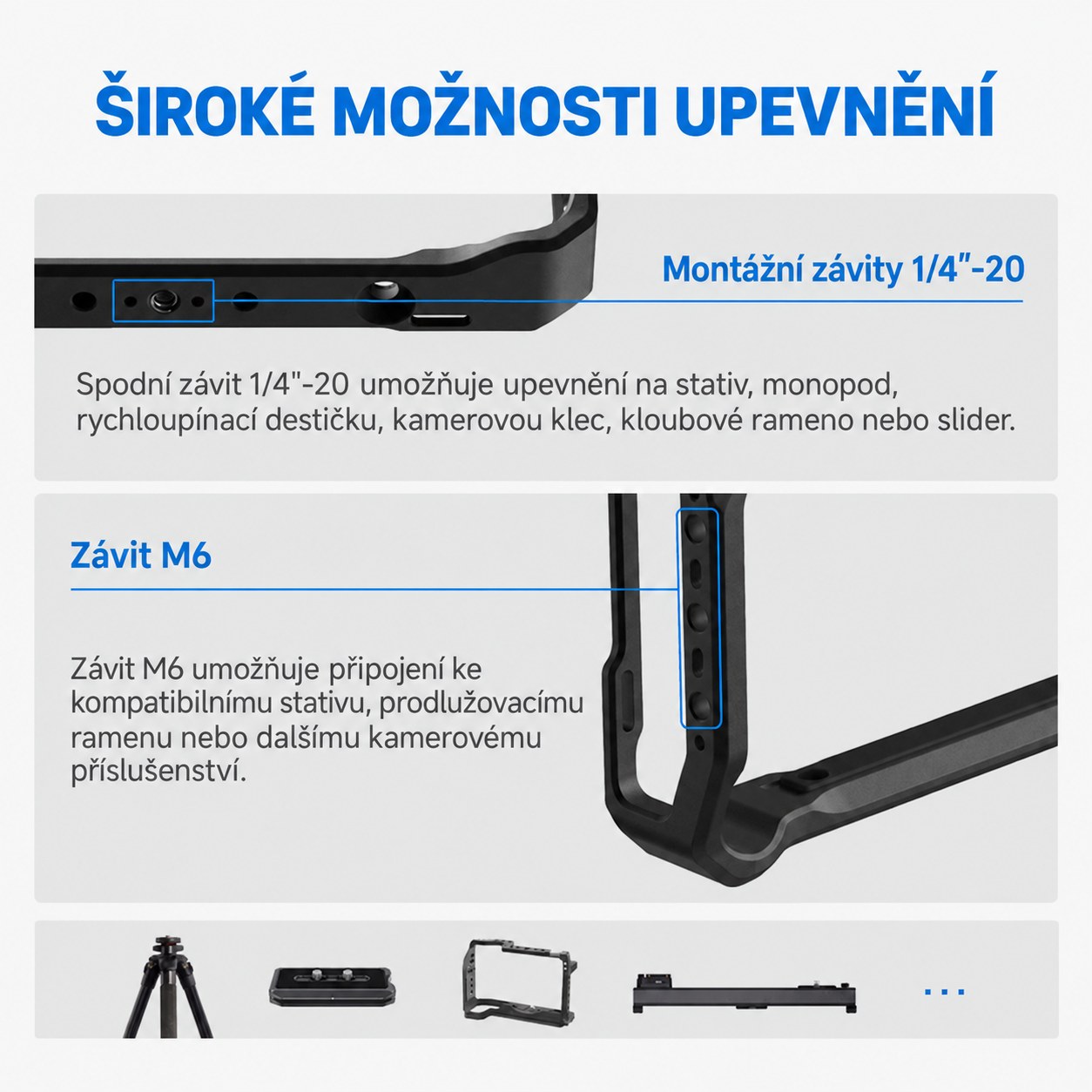 Montážní schéma 1/4″-20 a M6