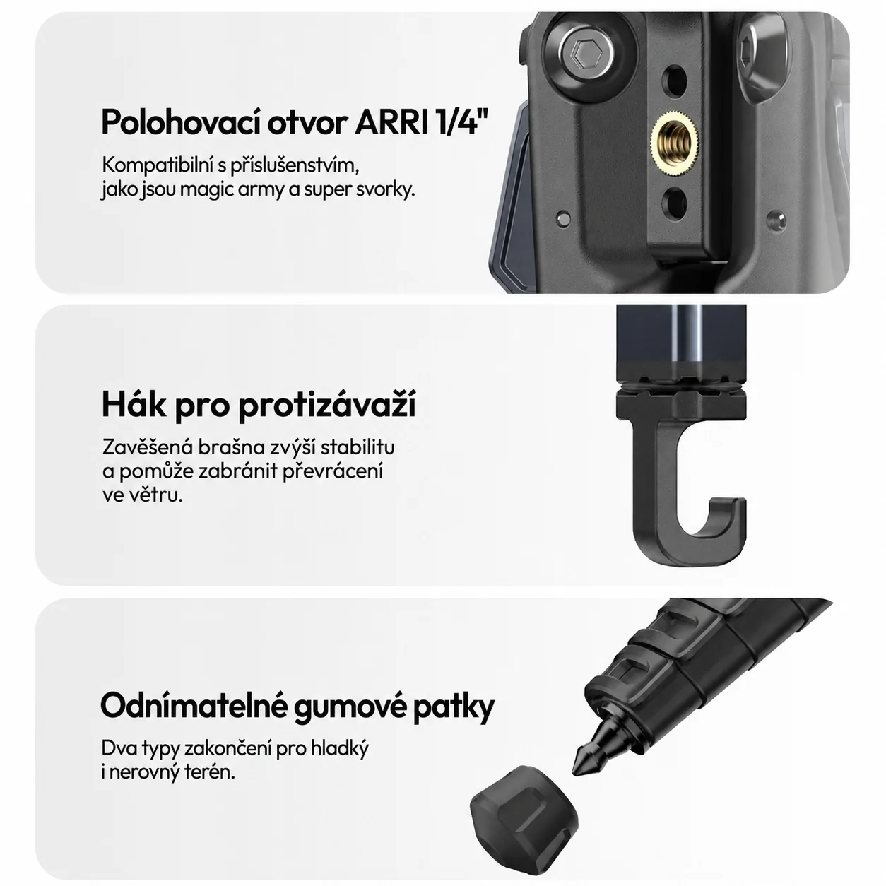 Přehled detailů stativu Ulanzi OMBRA II YING T156 v češtině