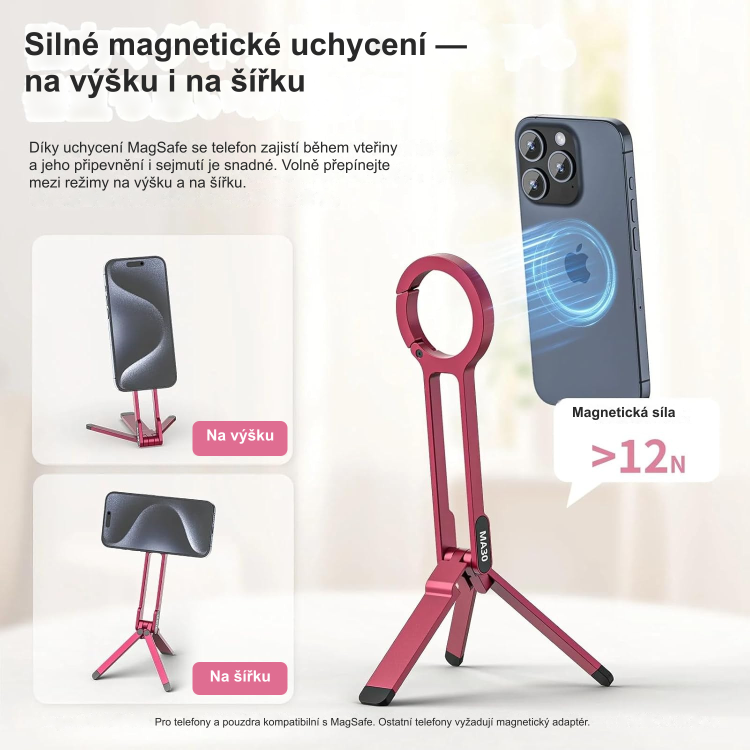 Silné magnetické uchycení — na výšku i na šířku