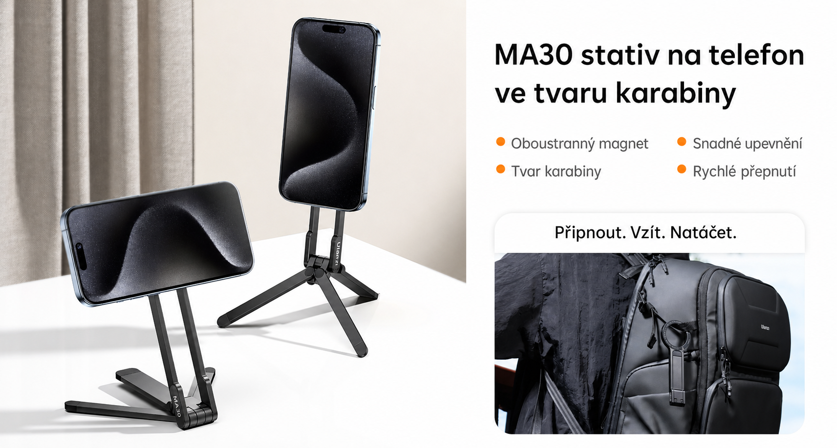 Přeložená infografika hlavních funkcí Ulanzi MA30