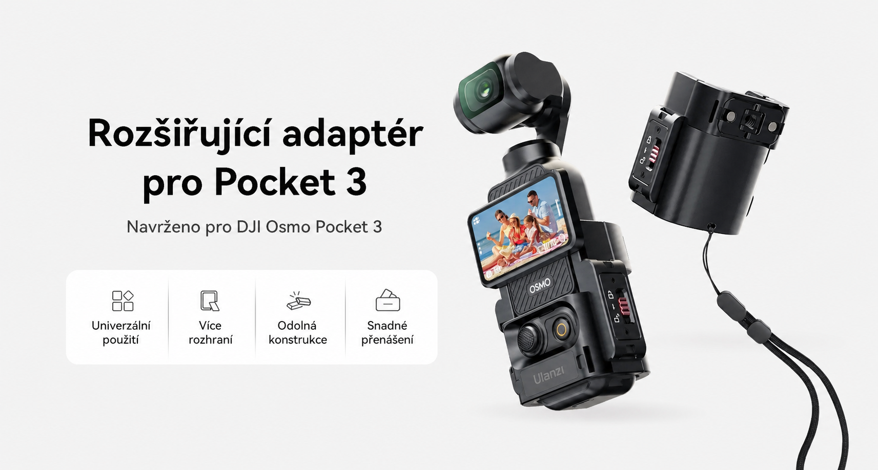 Přeložená infografika rozšiřujícího adaptéru Ulanzi PK-06 pro DJI Osmo Pocket 3