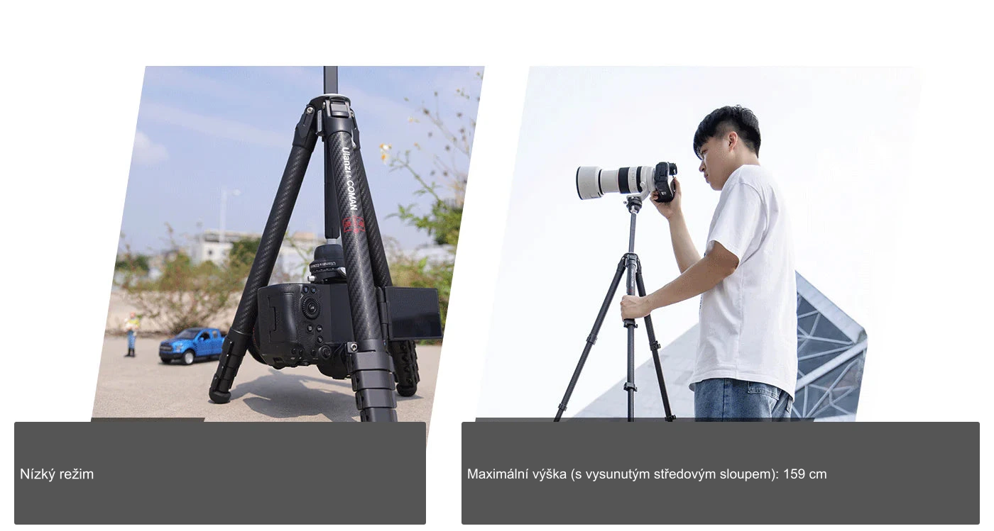 Nízký režim: 180 mm (7,0") – Maximální výška (s vysunutým středovým sloupem): 1590 mm (62,6")