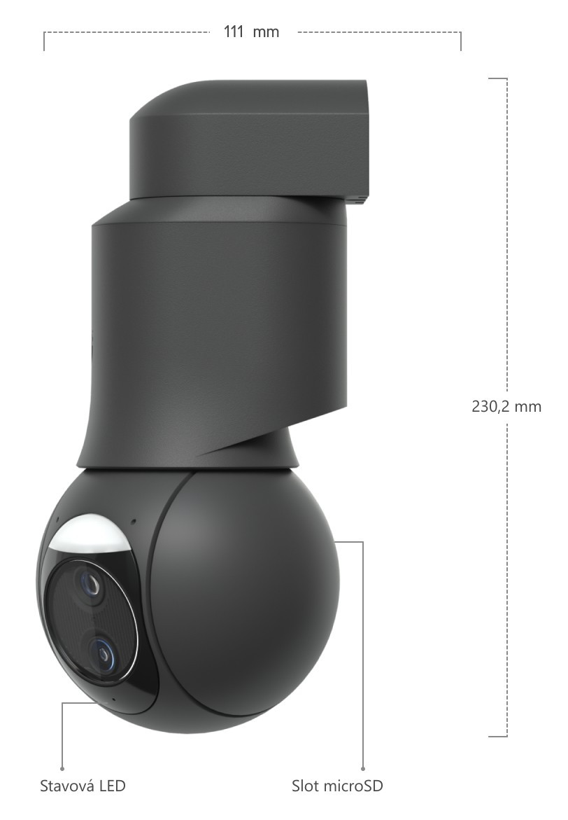 Ubiquiti UniFi Protect G6 PTZ, černá – rozměry kamery s ramenem