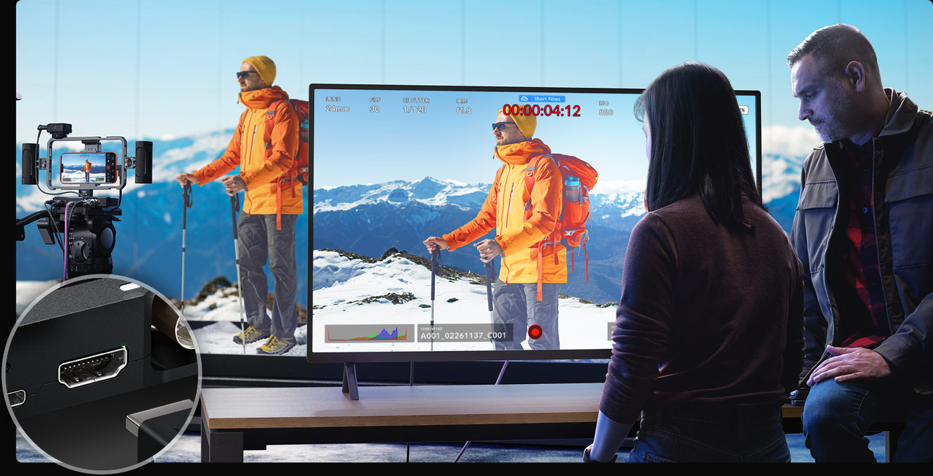 HDMI monitoring s Blackmagic Camera ProDock